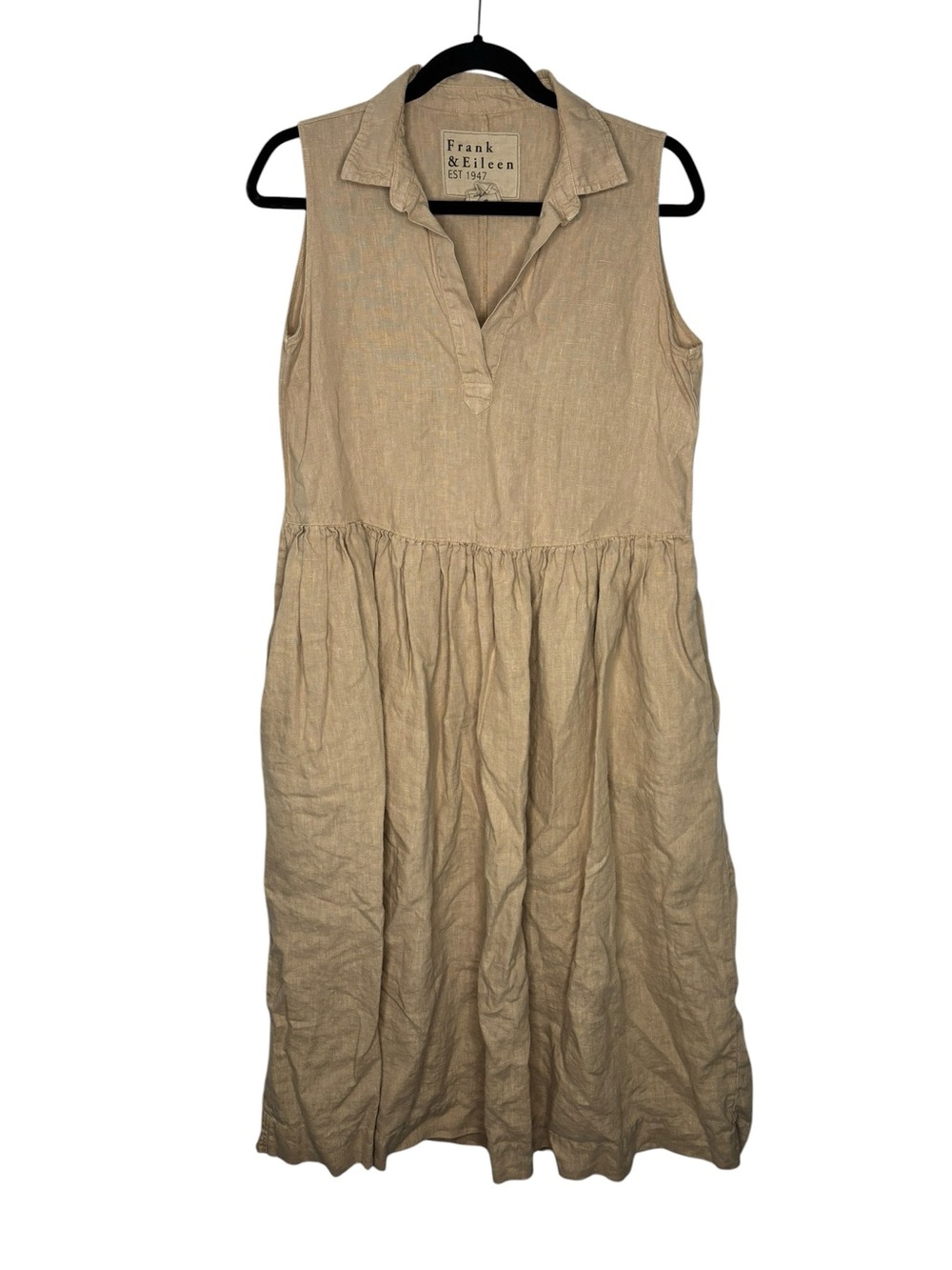 Frank & Eileen Daphne Dress Tan Linen Lightweight Pockets Flowy Size Small - Picture 2 of 13